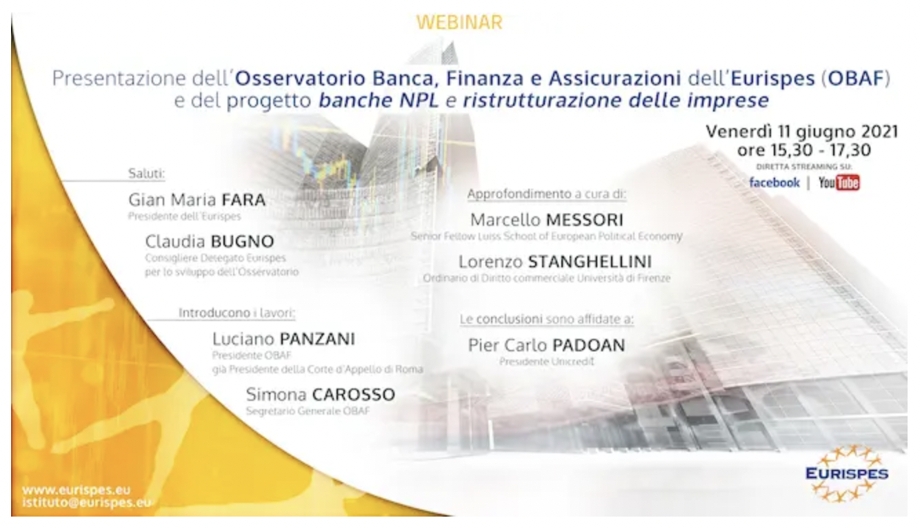 Presentazione dell’Osservatorio su Banca, Finanza, Assicurazioni e del progetto Banche NPL e ristrutturazione delle imprese